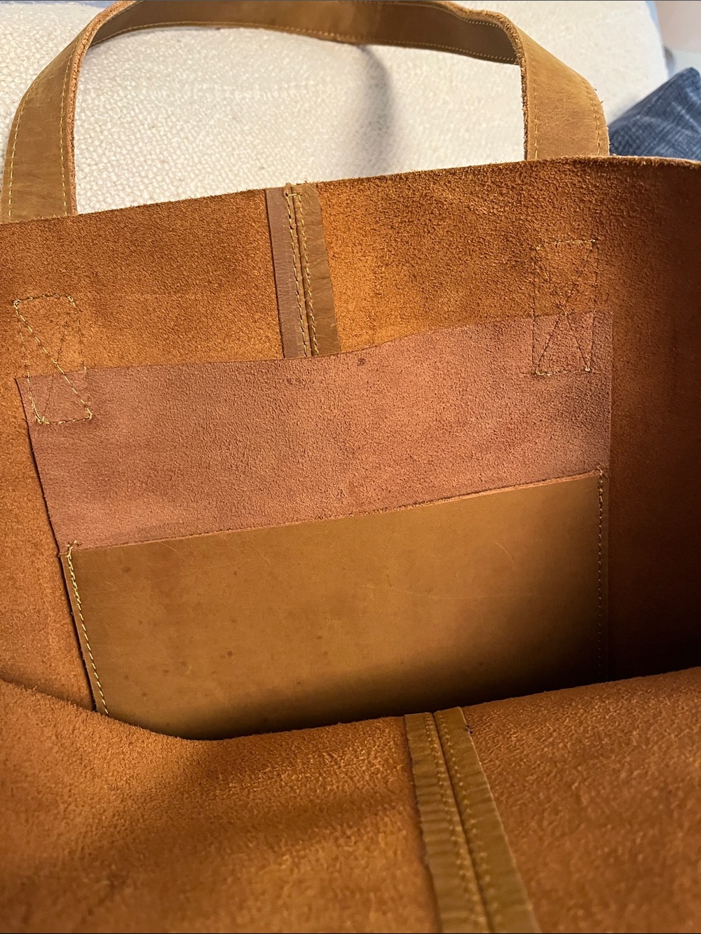 Women's Tan Leather Tote with Double Strap - Picture 4 of 7